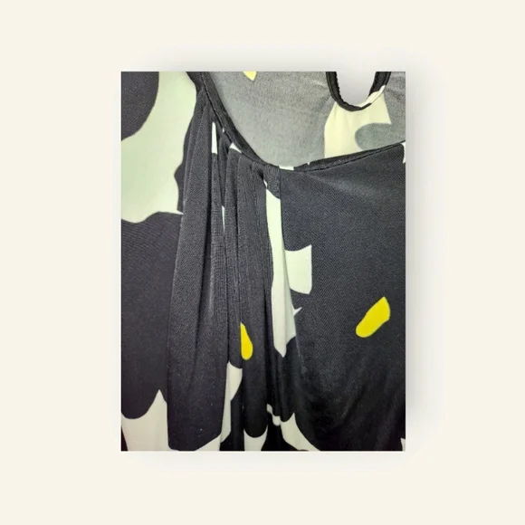 Worthington Ruched Front Black/Yellow/White Sleeveless Blouse Large - Picture 3 of 4